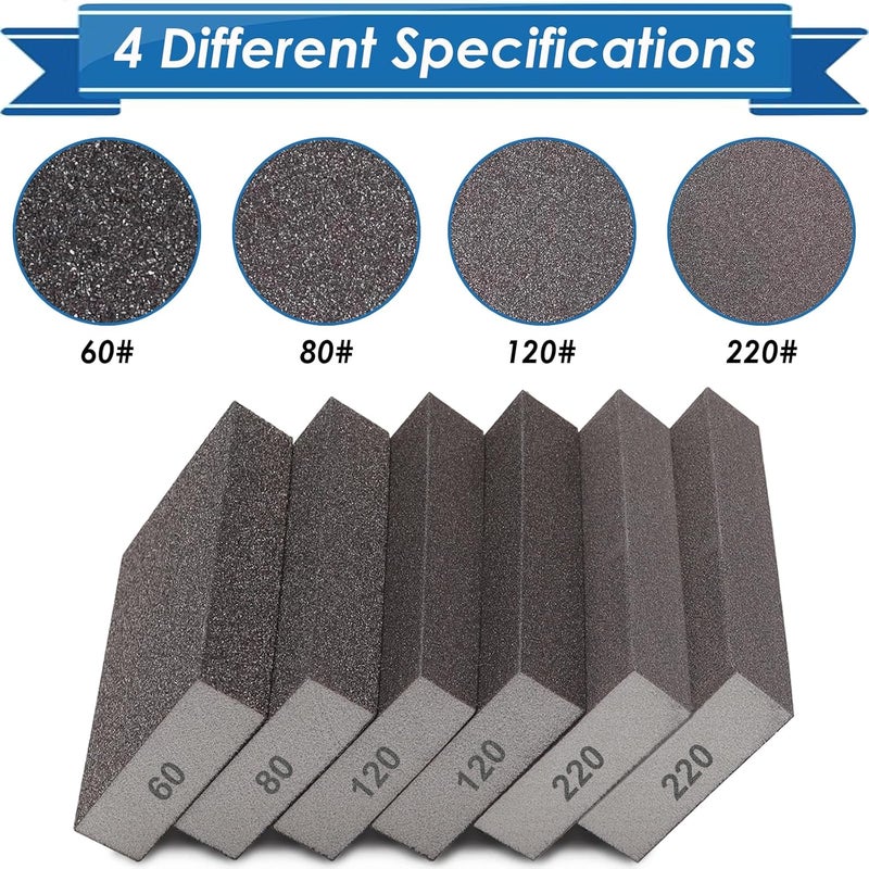 Eoppen 6Pcs Sanding Sponge 60 80 120 220 Coarse Medium Fine Grit Sanding Block Washable and Reusable for Wood, Metal, Wall Polish - Image 2